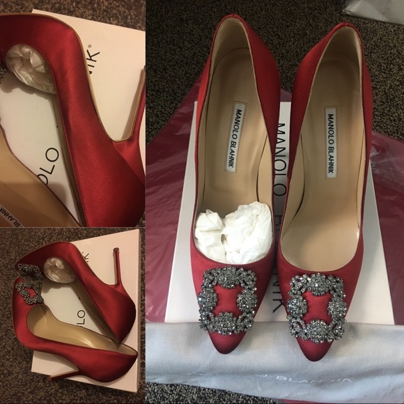 Manolo Blahnik Hangisi 115mm Satin Pumps, Red 39 - Picture 7 of 8